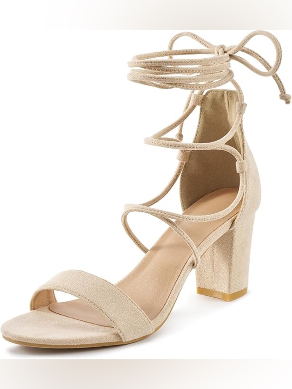 Women’s Beige Lace-Up Block Heel Sandals